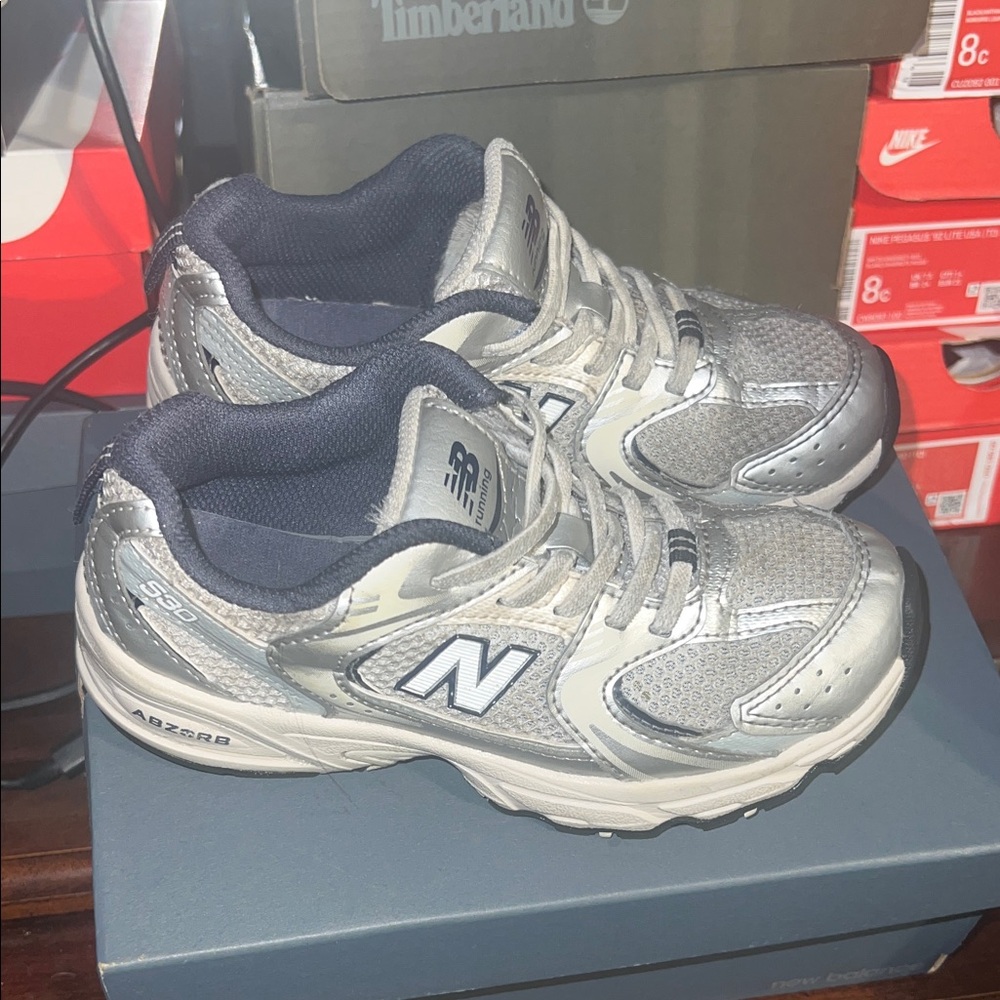 New Balance Kids' Silver and Navy Sneakers